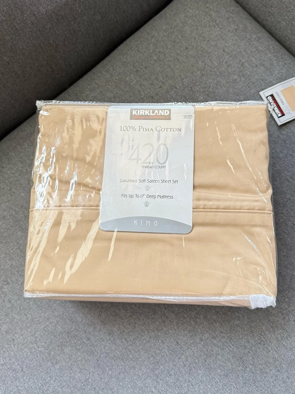 Kirkland Signature King Sheet Set 100% Pima Cotton 420 TC Sateen Birch NEW